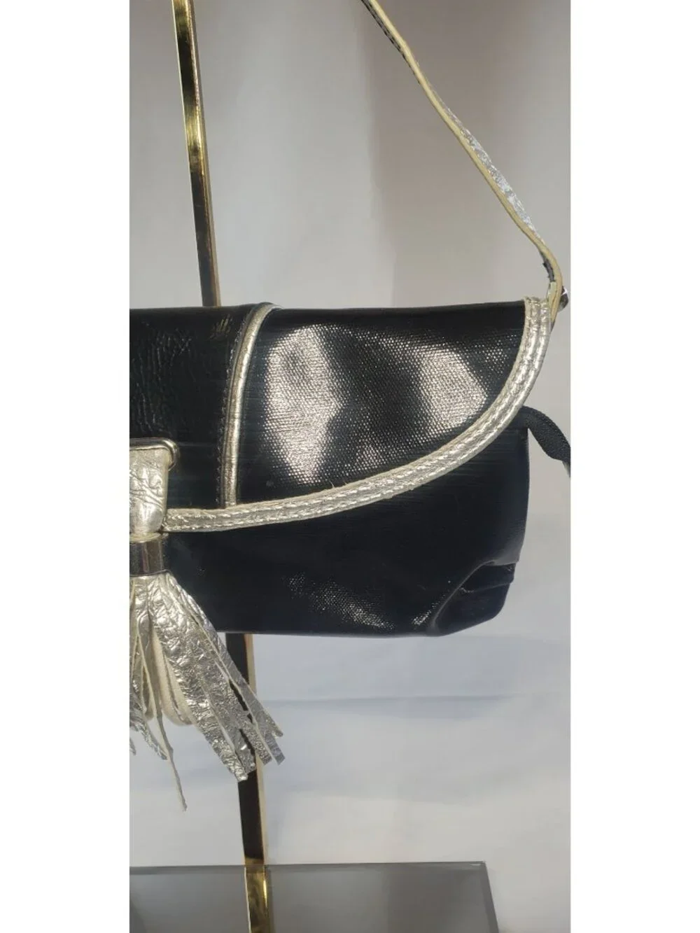 Kate Landry Patent Leather Shoulder Purse Bag Black